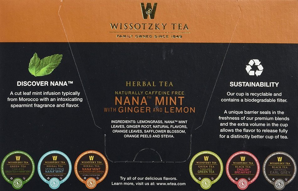 Wissotzky Tea Spiced Citrus Nana Mint Herbal Single Serve Cups for Keurig K Cups, 12 Count N9