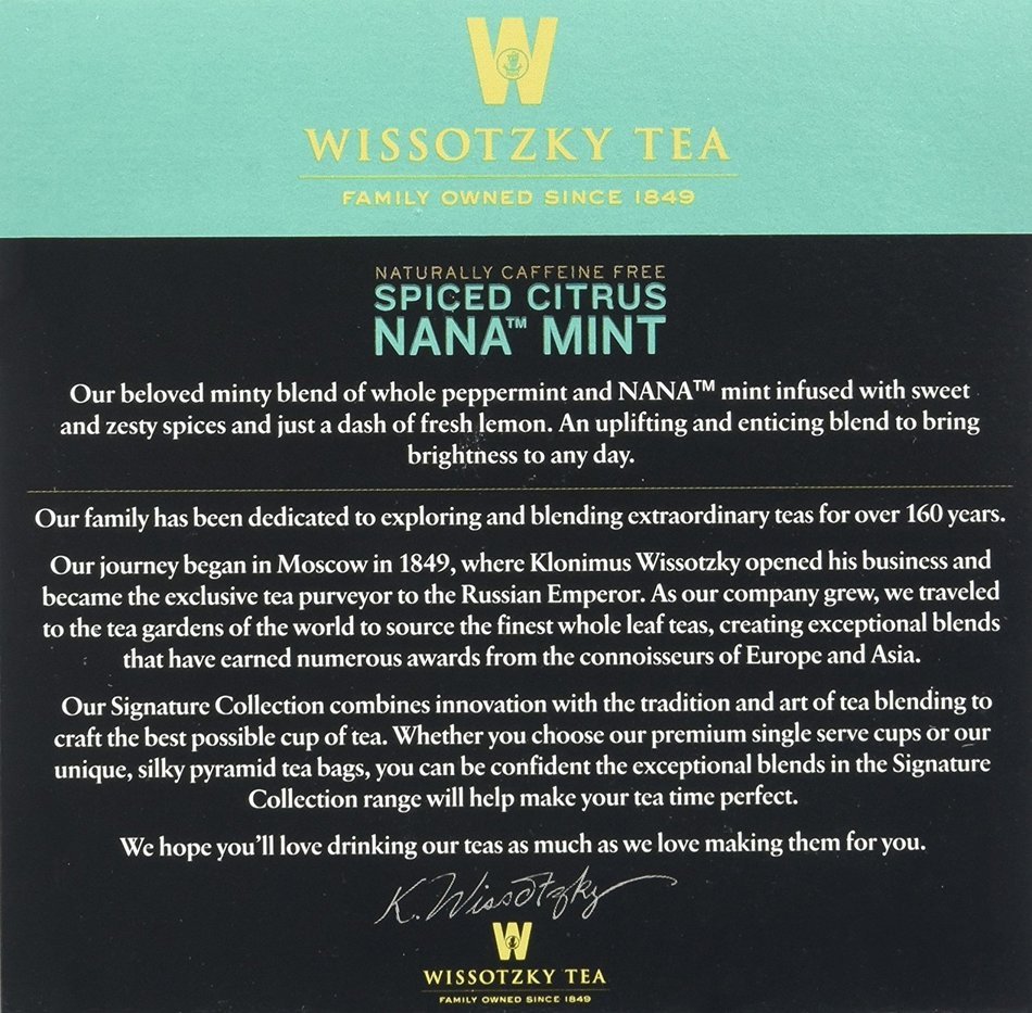 Wissotzky Tea Spiced Citrus Nana Mint Herbal Single Serve Cups for Keurig K Cups, 12 Count N11