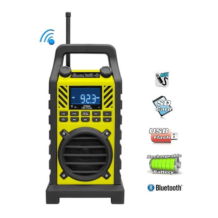 PYLE PWPBT250BK Rugged & Portable Bluetooth Speaker with FM Radio, USB/SD Readers & Built-In Rechargeable Battery...