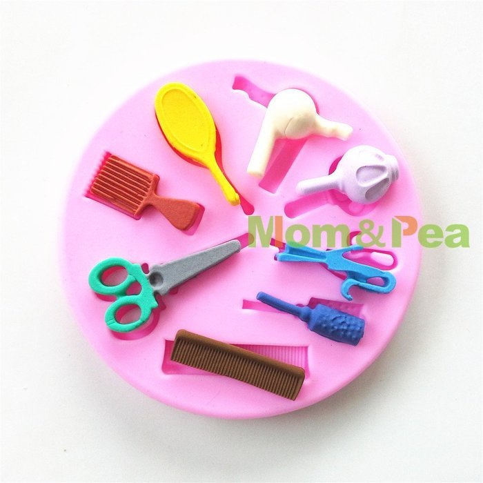 Mom&pea 0634 Hair Tools Shaped Silicone Mould for Fondant Cake Sugar Paste Cake Decoration 3d Cake Toppers Mold... N4