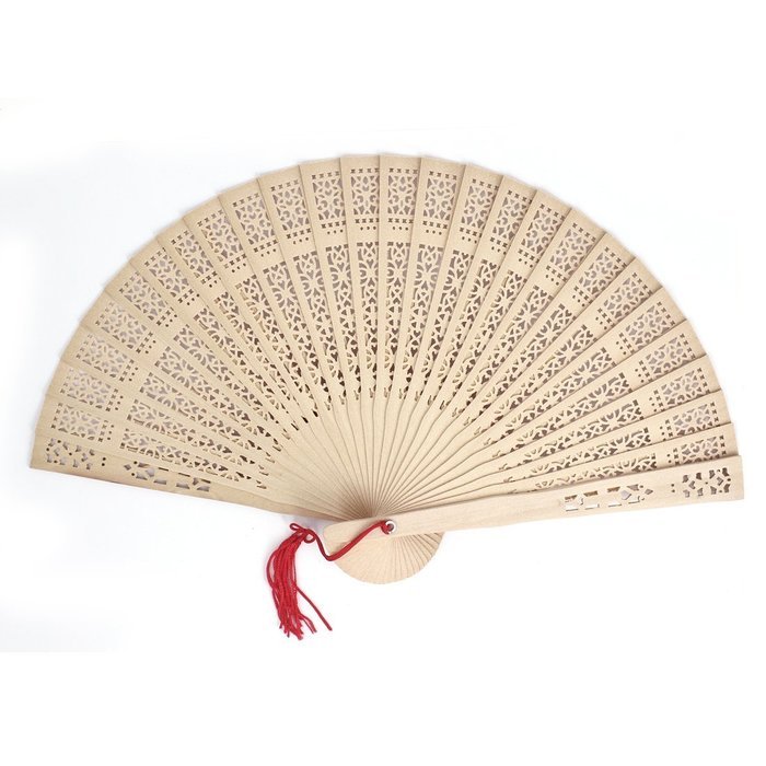 Wooden Portable Hollow Out Design Women Folding Hand Fan Beige