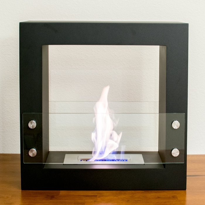 Genoa Freestanding Ventless Ethanol Fireplace. Tempered Safety Glass and Black Matte Finish. Perfect Indoor and... N2