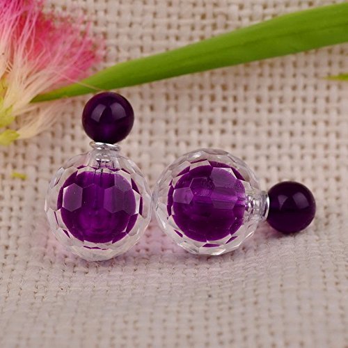 Side Double Popular Bubble Round Two Ball Purple Stud Plug Faceted Earrings N2