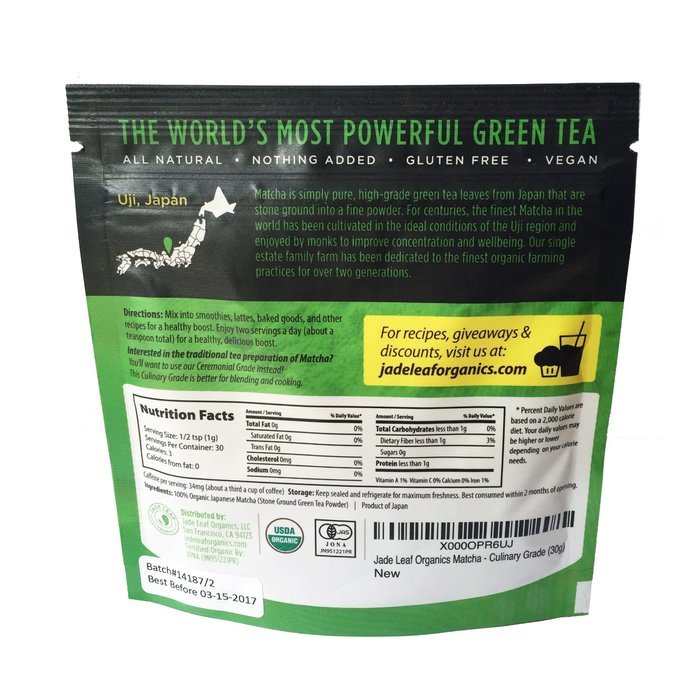 Jade Leaf - Organic Japanese Matcha Green Tea Powder, Culinary Grade (For Blending & Baking) &ndash; [30g Starter Size] N16