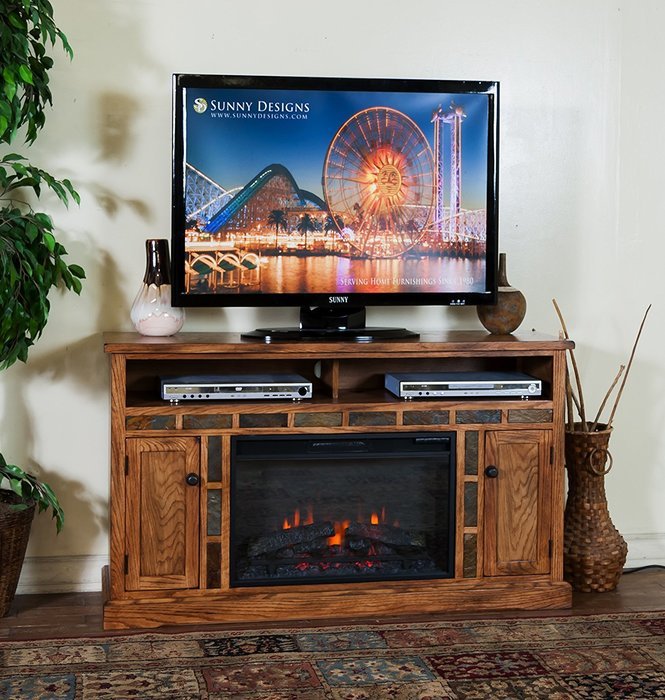 Sunny Designs K3490RO-54F Sedona Fireplace Media Console with Firebox