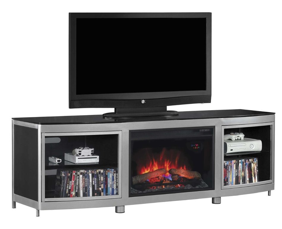 ClassicFlame 26MM9313-D974 Gotham TV Stand for TVs up to 80", Silver/Black (Electric Fireplace Insert sold separately)