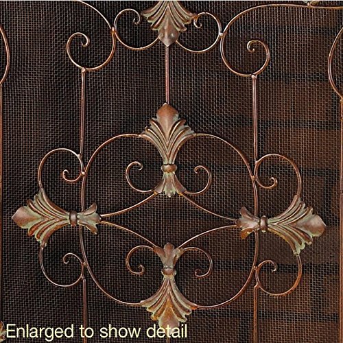 Florentine Fireplace Screen Warm Rustic Finish Detailed Scrollwork Accent N3