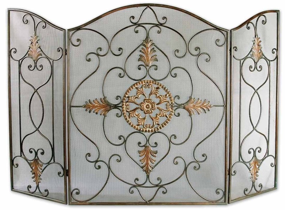 Uttermost 57.3" Inch Egan Fireplace Screen Dark Finish Covered w/Semi-Transparent Dark Gray Wash