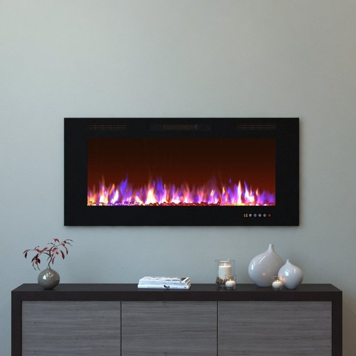 Moda Flame 50 Inch Bliss Crystal Recessed Touch Screen Multi-Color Wall Mounted Electric Fireplace