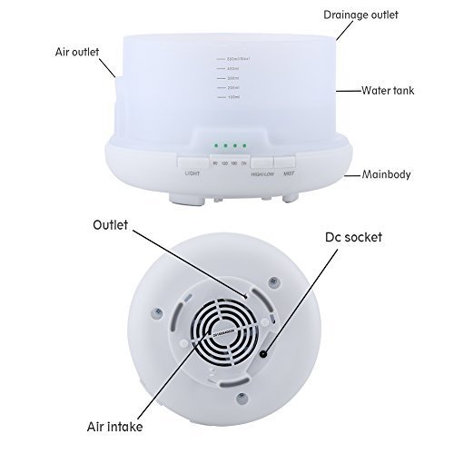 500ml Aroma Essential Oil Diffuser,URPOWER? Ultrasonic Air Humidifier with 4 Timer Settings 7 LED Color Changing... N5