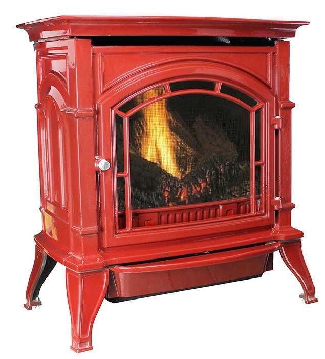 Ashley AGC500VFRLP Vent-Free Red Enameled Porcelain Cast Iron Stove, 31000 BTU N5