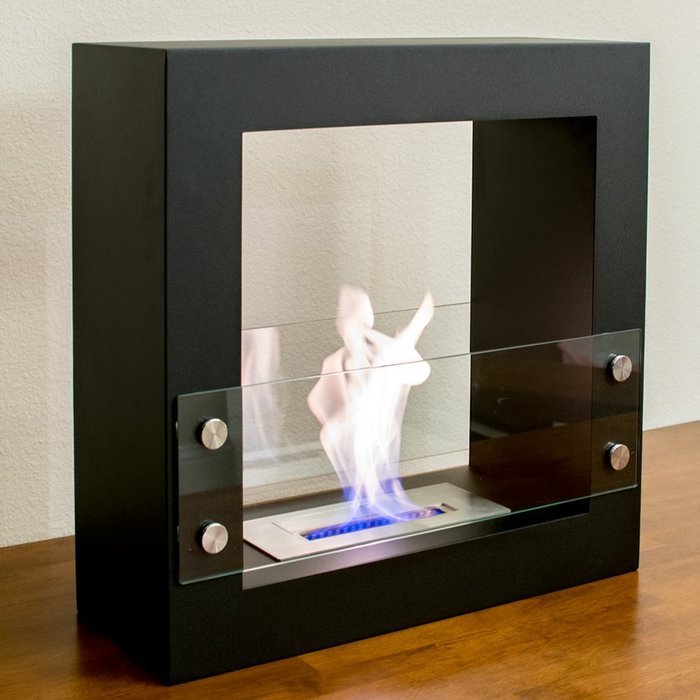 Genoa Freestanding Ventless Ethanol Fireplace. Tempered Safety Glass and Black Matte Finish. Perfect Indoor and... N3