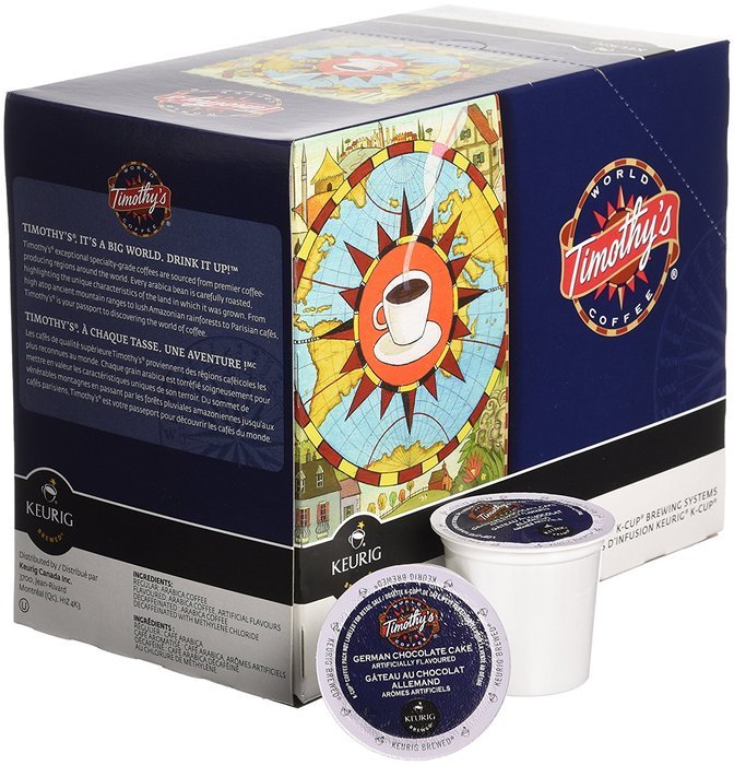 48 Count - Timothy's German Chocolate Cake Flavored Coffee K-Cup For Keurig Brewers N3