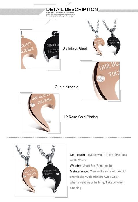 K&Q(TM) 2 PCS Love Rhinestone puzzle titanium steel pendant lovers pendant necklace a pair of heart couple fine... N4