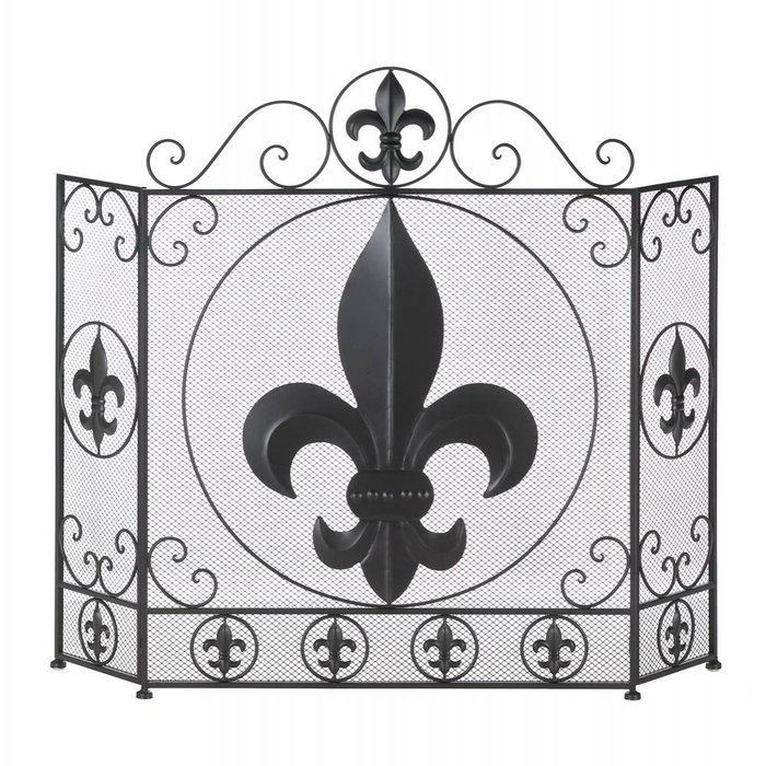 AW Fleur-De-Lis Tri-fold Fireplace Screen is adjustable & features a large Fleur-de-Lis symbol