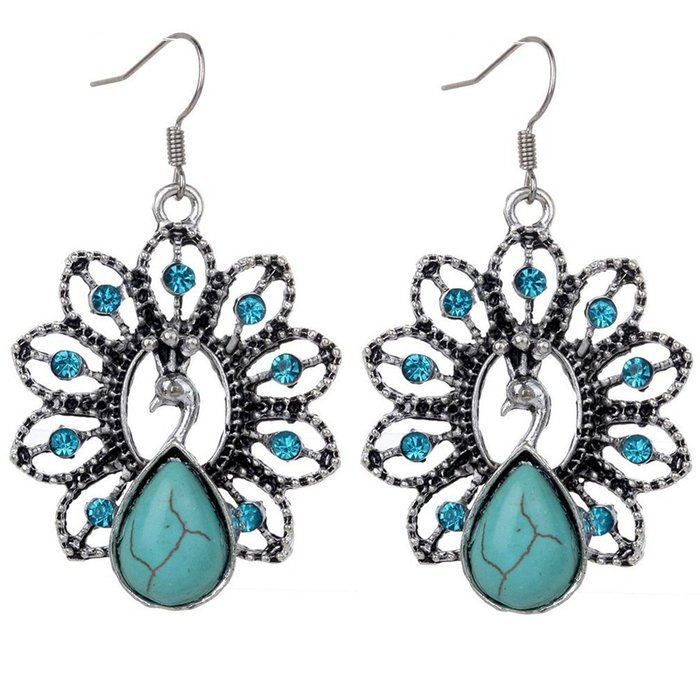 MENGDA Jewelry Peacock Turquoises Pendant Earrings Necklace Set for Womens Girls
