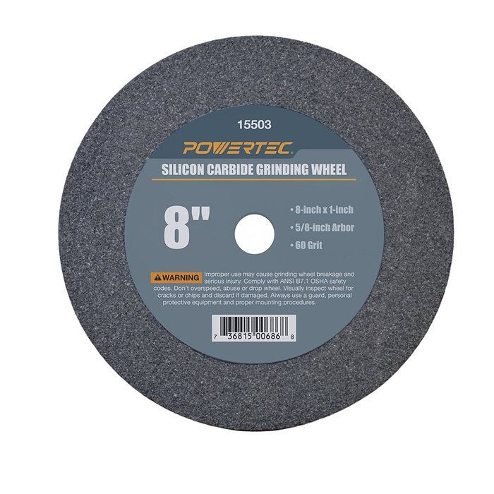 POWERTEC 15503 5/8" Arbor 60-Grit Silicon Carbide Grinding Wheel, 8" by 1"