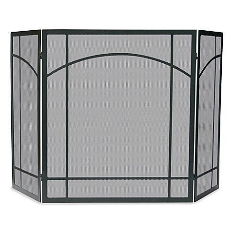 3-Fold Mission Design Fireplace Screen in Black Wrought Iron