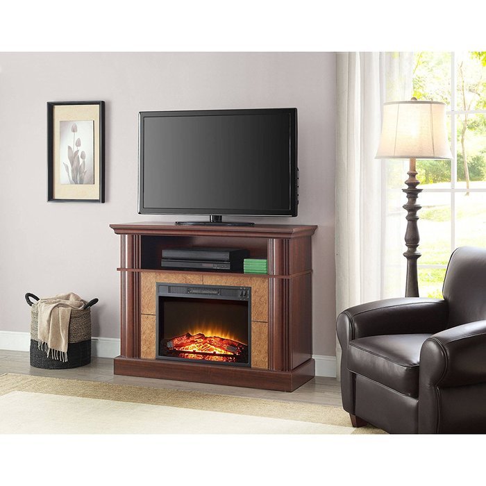 Better Homes and Gardens TV Stand for TV's Up To 54" with Fireplace and Cherry Finish N5