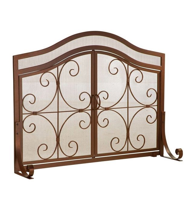 Large Crest Fireplace Screen With Doors, in Copper finish