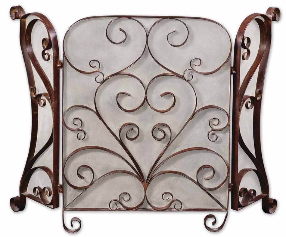 Tuscan Scrolled Metal Ribbon Fireplace Screen 3 Panel