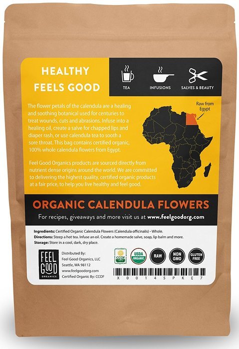 Organic Calendula Flowers - Whole - 16oz Resealable Bag (1lb) - 100% Raw From Egypt - by Feel Good Organics N6