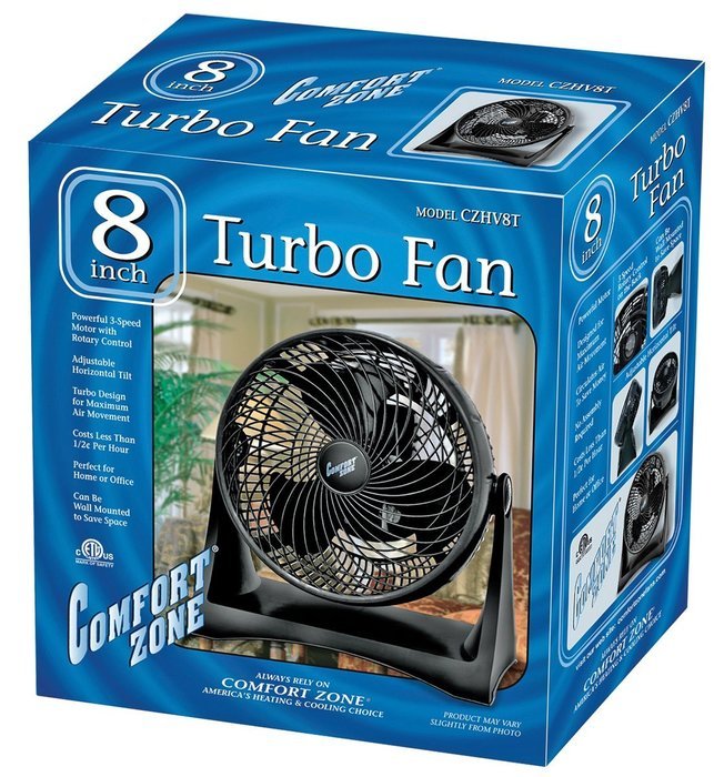 Comfort Zone CZHV8T - 8" High Velocity Turbo Fan, Black N2