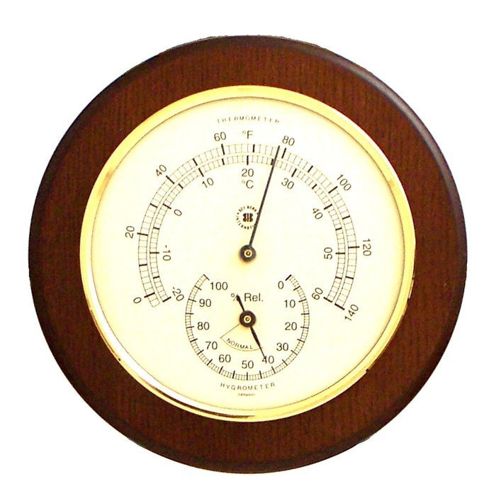 Cherry Wood Thermometer and Hygrometer with Solid Brass Bezel