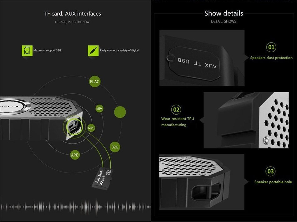 YDIA BS03 Portable Wireless Stereo Bluetooth Speaker Waterproof Dustproof Shockproof Handsfree Support TF Card... N8