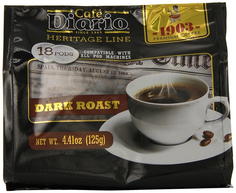 Cafe Diario Heritage Line 1903 Coffee Pods, Dark Roast, 18 Count (Pack of 6) N3
