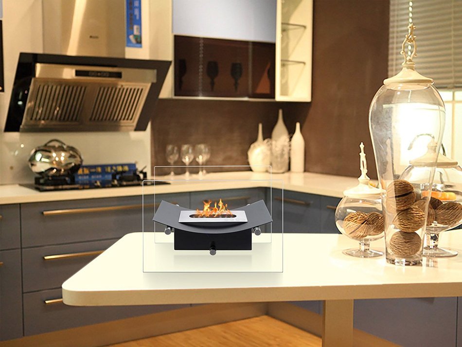 Verona - Ventless Tabletop Bio Ethanol Fireplace, Portable Fireplace (Black) N11