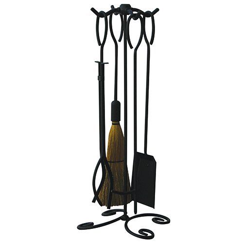UniFlame, F-1187B, 5pc Black Wrought Iron Fire Set with Ring Handles