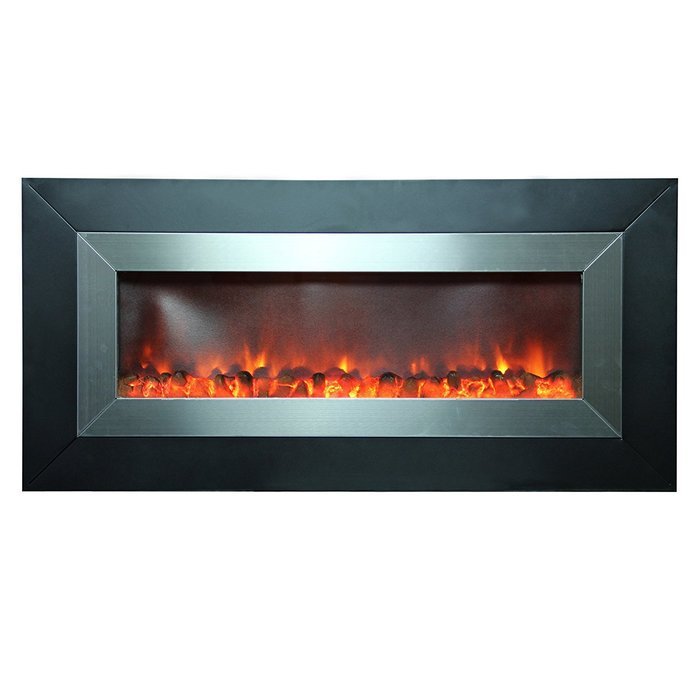 Y Decor FP1336-SS 53" Wall Mount Electric Fireplace with Stainless Steel Surround, Large, Black