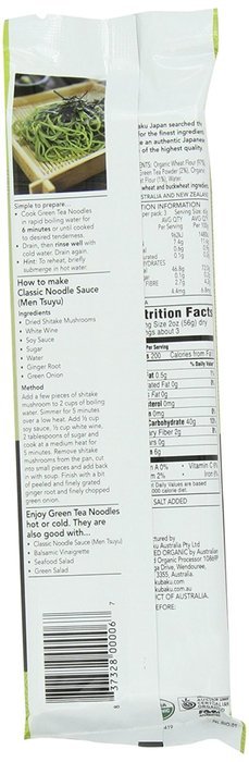 Hakubaku Organic Green Tea Soba Noodles (no salt added), 7-Ounce Bags (Pack of 10)