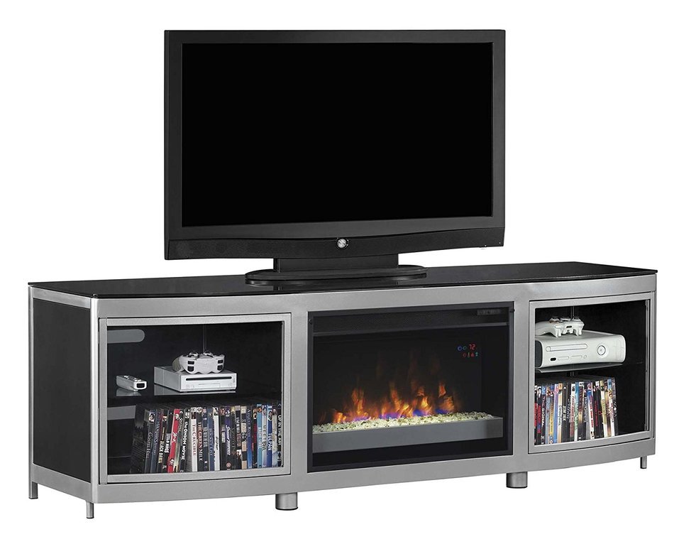 ClassicFlame 26MM9313-D974 Gotham TV Stand for TVs up to 80", Silver/Black (Electric Fireplace Insert sold separately) N2