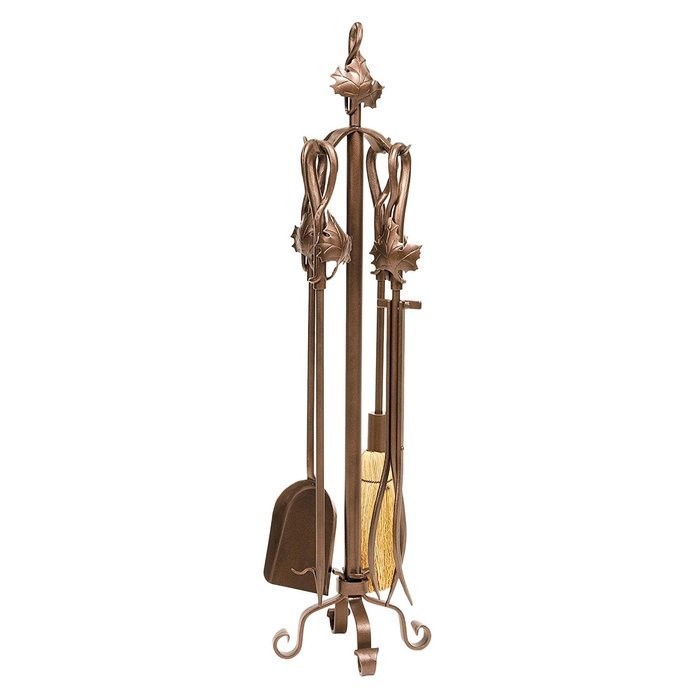 4 Piece Maple Leaf Wrought Iron Fireplace Tool Set Finish: Roman Bronze Powder Coated