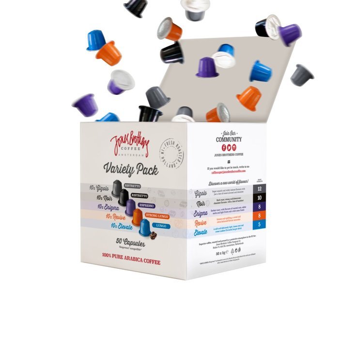 80 Jones Brothers Nespresso Compatible Coffee Capsules-Variety Pack -100% Pure Arabica (VARIETY BOX, 80 PODS) N33
