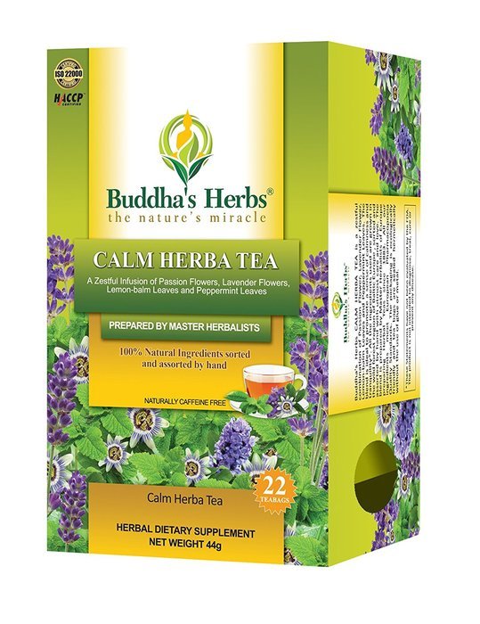 Buddha's Herbs Calming Tea with Passion Flowers and Lavender - 100 % Natural (Pack of Two (44 Tea bags))