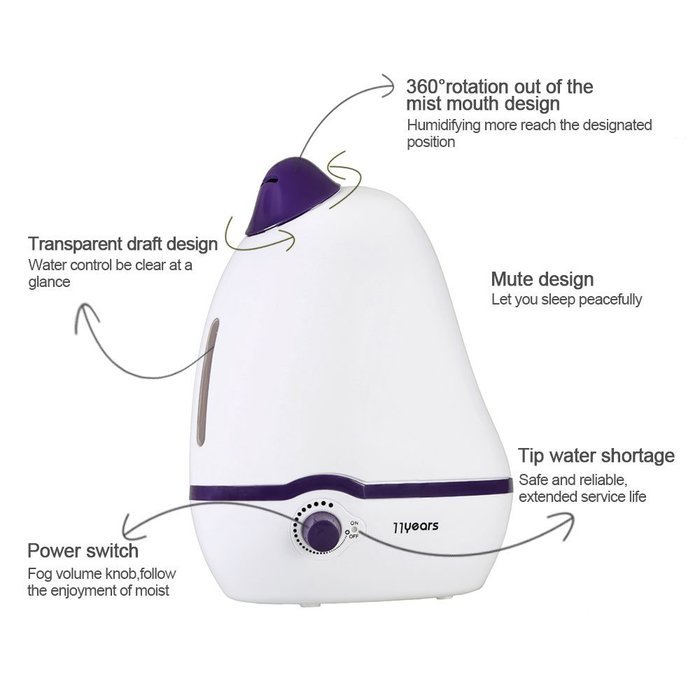 11years Cool Mist Humidifier - Air Humidifiers,white N3