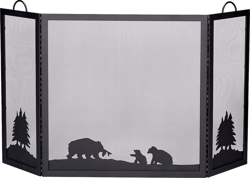 UniFlame Deluxe 3-Panel Black W.I. Screen with Hunting Bear Scene