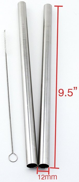 2 BOBA Straw Stainless Steel Extra Wide 1/2" x 9.5" Long Tapioca Pearl Bubble Tea Thick FAT - CocoStraw Brand N2