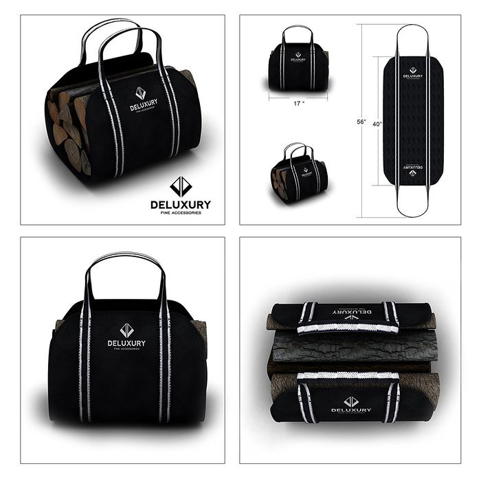 Firewood Carrier - Deluxury Fireplace Accessories: Durable Canvas Handler, Log Tote and Carrying Bag - Premium... N3