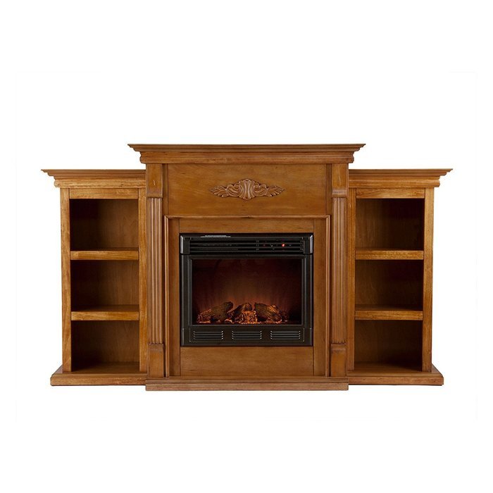 Tennyson Glazed Pine Electric Fireplace with Bookcases N3