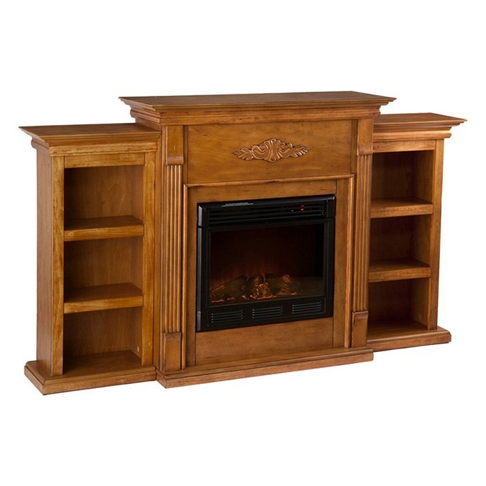 Tennyson Glazed Pine Electric Fireplace with Bookcases N4
