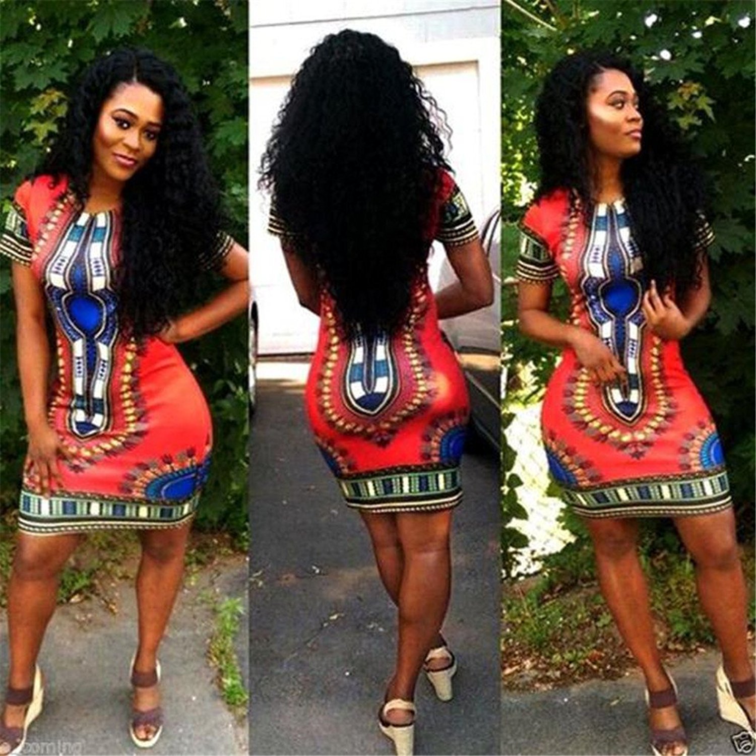 Women Dresshaoricu Women Traditional African Print Dashiki Bodycon Sexy Short Sleeve Dress Free