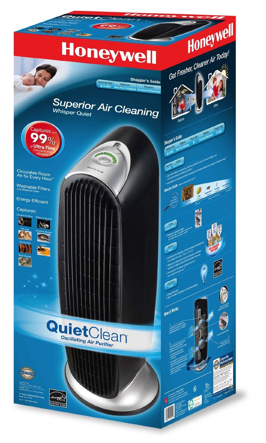 Honeywell HFD-120-Q QuietClean Tower Air Purifier with Permanent ...