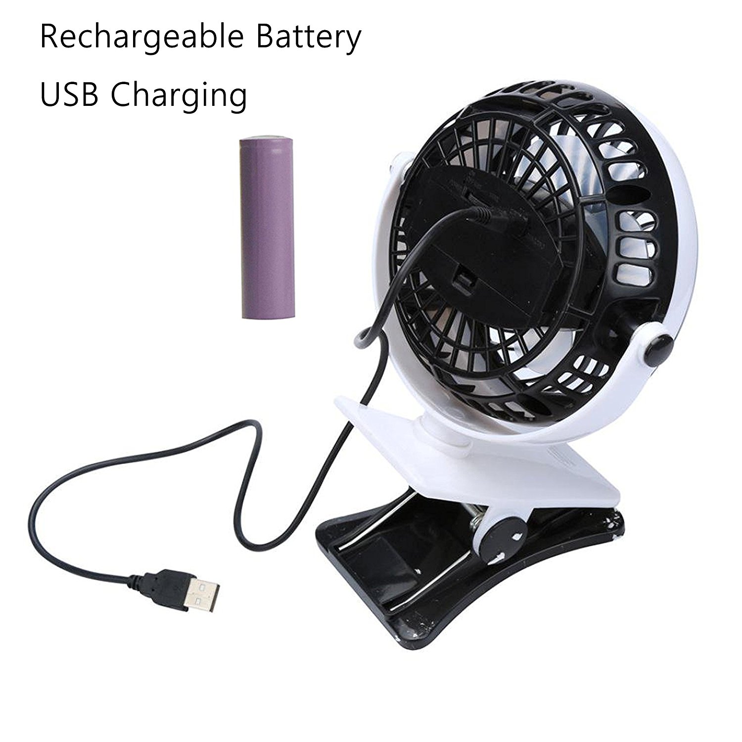 Black Color Clip on Fan with USB Rechargable Battery Portable Angle ...