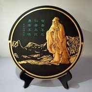 Traditional 248mm Activated Carbon Carving Kongzi Confucius Pattern Ornaments KZZZ