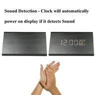 Digital Wood Clock Sound Activated LED Alarm Clock Multi-function Display with Temperature and Humidity (Black-white) N3
