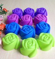 12pcs Rose Shape Muffin Sweet Candy Jelly Fondant Cake Chocolate Mold Silicone Tool Baking